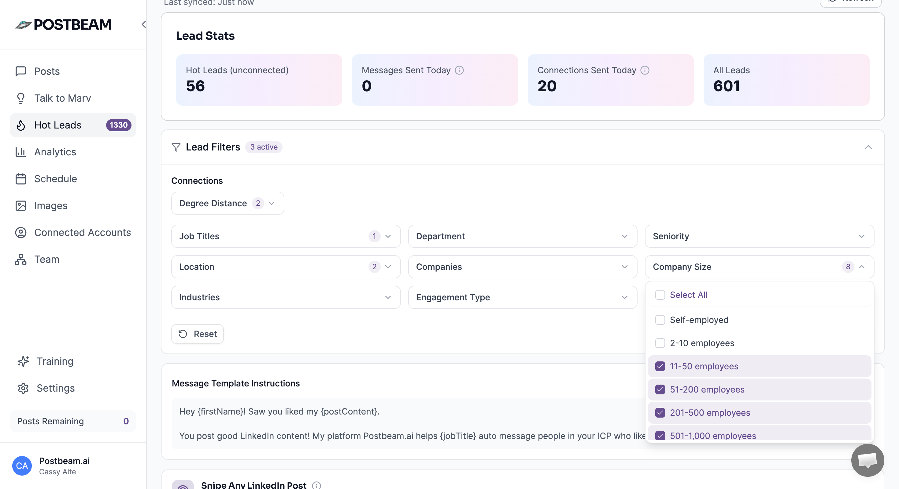 Filter engagers by ICP: title, company size, industry